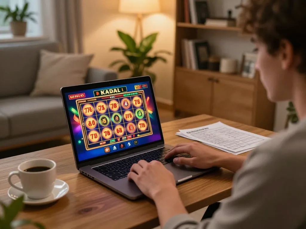 KADAL 778 player enjoying an exciting online slot game at home, showcasing responsible gaming