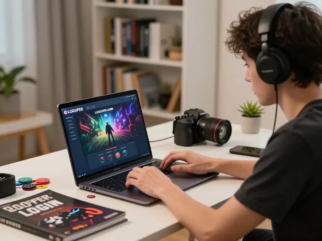 Player using LGOSUPER LOGIN on a laptop at home, demonstrating strategic online gambling.
