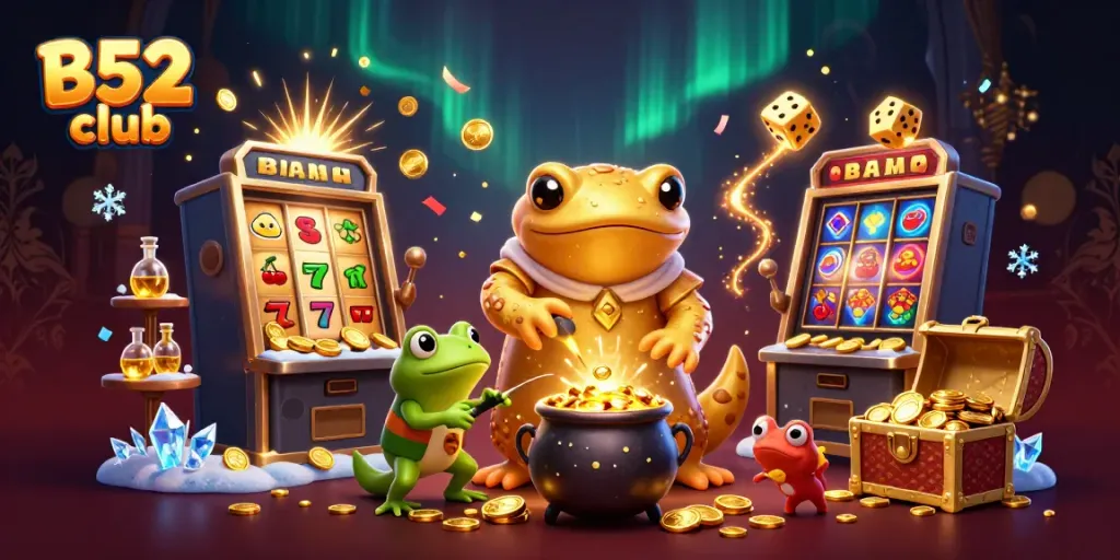 The B52 club showcases a golden salamander alchemist with gaming elements, perfect for casino enthusiasts.