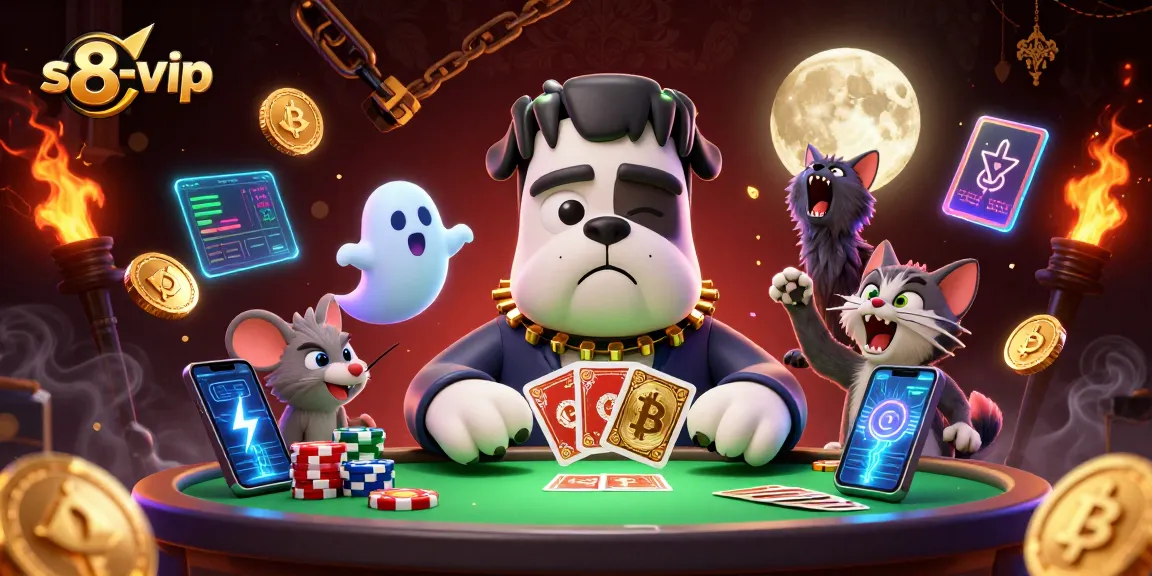 Experience thrilling card games in the exciting atmosphere of s8-vip with vibrant characters and crypto elements.