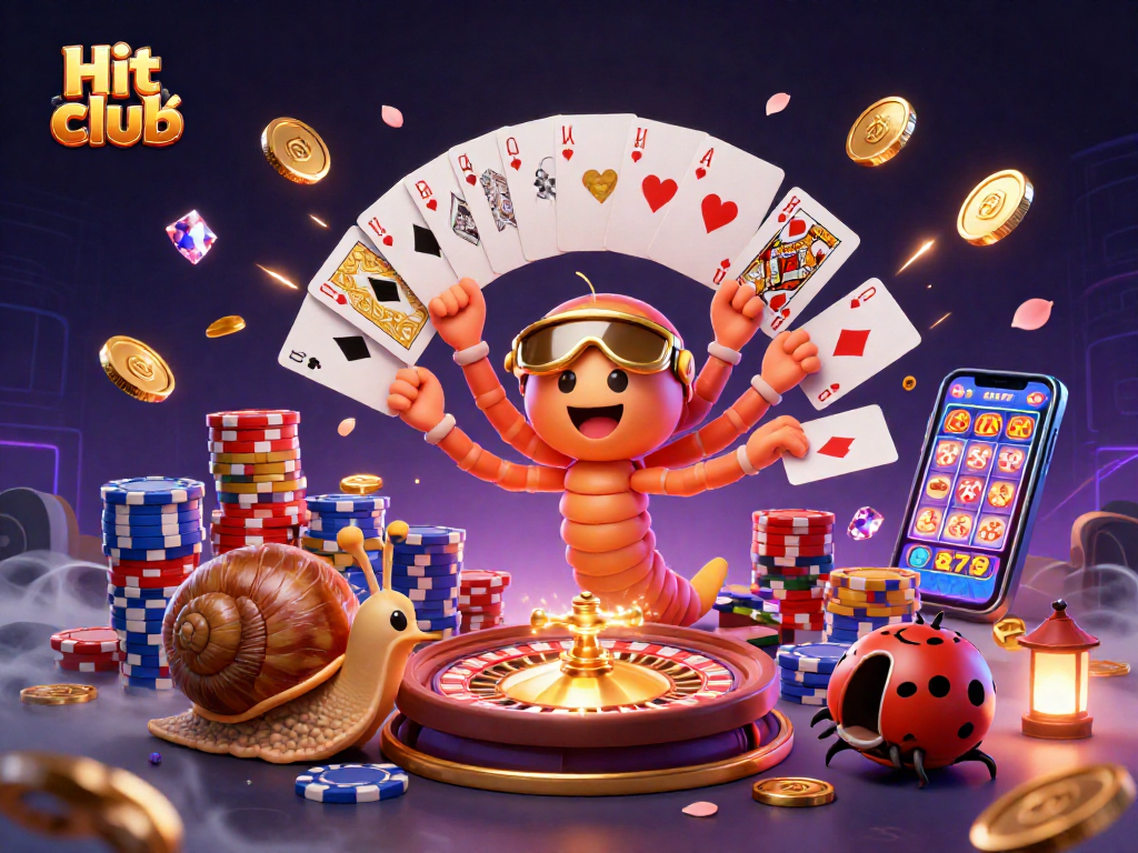 Hit club: Experience thrilling gameplay with a lively dealer and stacked chips in a vibrant casino scene.
