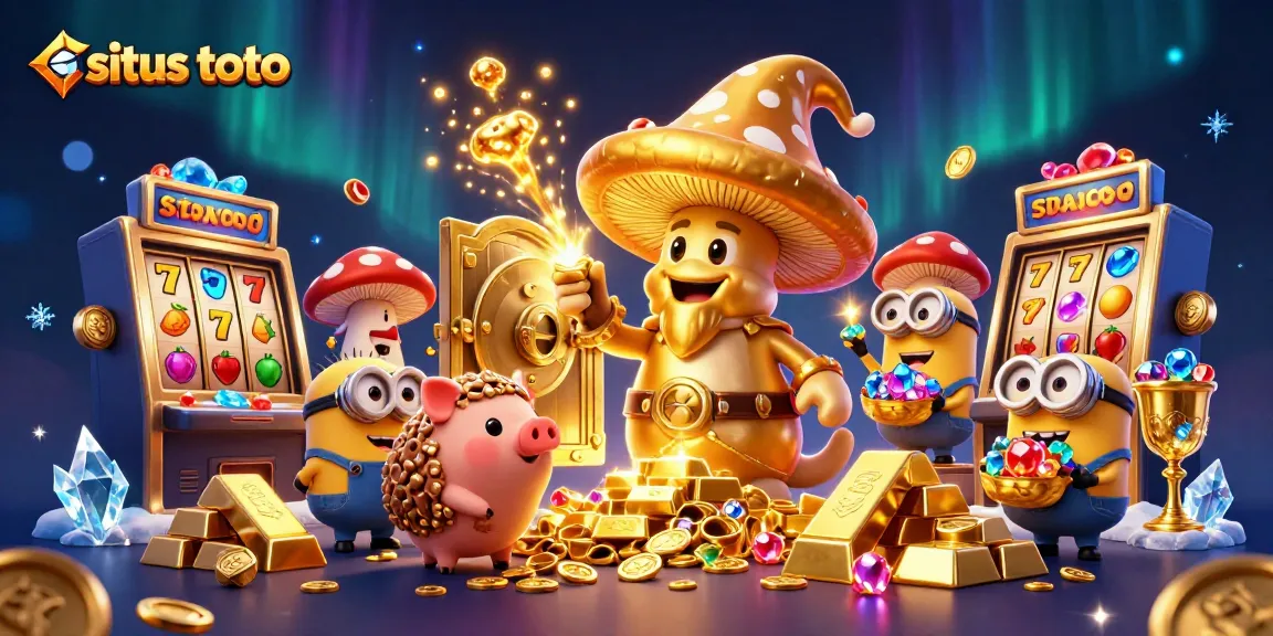 Experience situs toto with a magical golden wizard, treasure, and casino excitement in this rich 3D illustration.