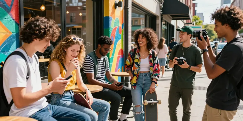 Friends enjoying a vibrant day out in the city, embodying the essence of rokok88 lifestyle.