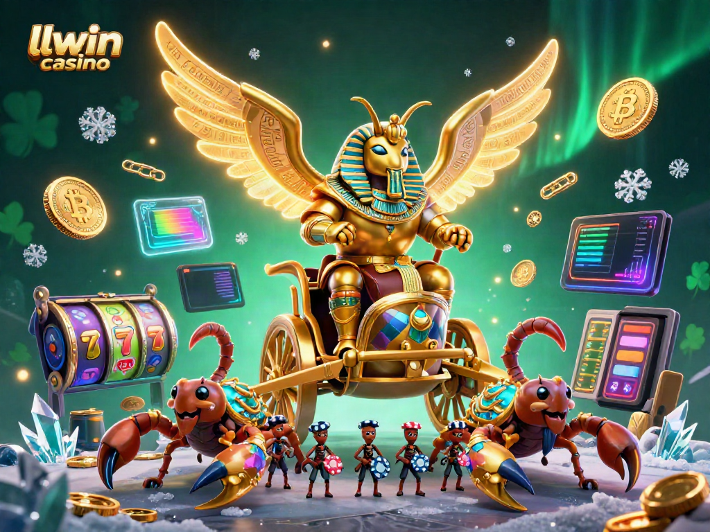 Engage with llwin casino through vivid golden scarab and rich casino elements in a 3D casino atmosphere.