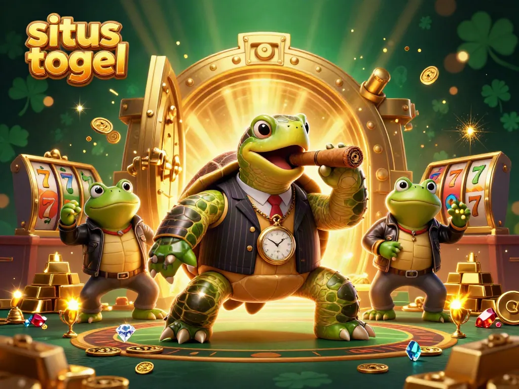 Experience the excitement of situs togel with a mobster turtle and bullfrog enforcers surrounded by wealth