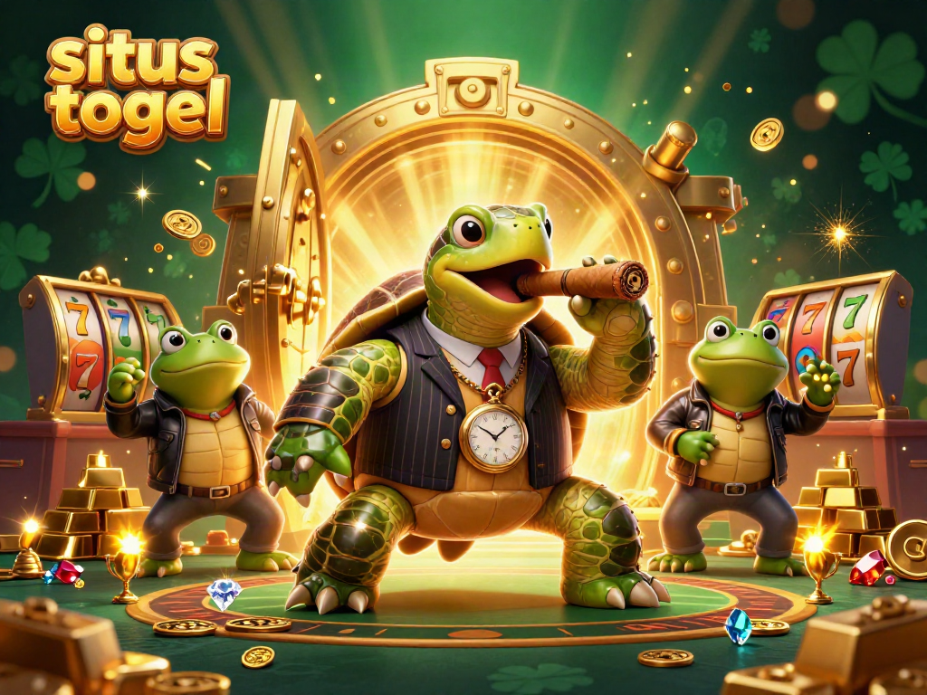 Experience the excitement of situs togel with a mobster turtle and bullfrog enforcers surrounded by wealth