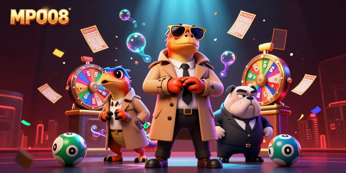 Experience the excitement of MPO08 lottery with raptors sneaking into a casino scene.