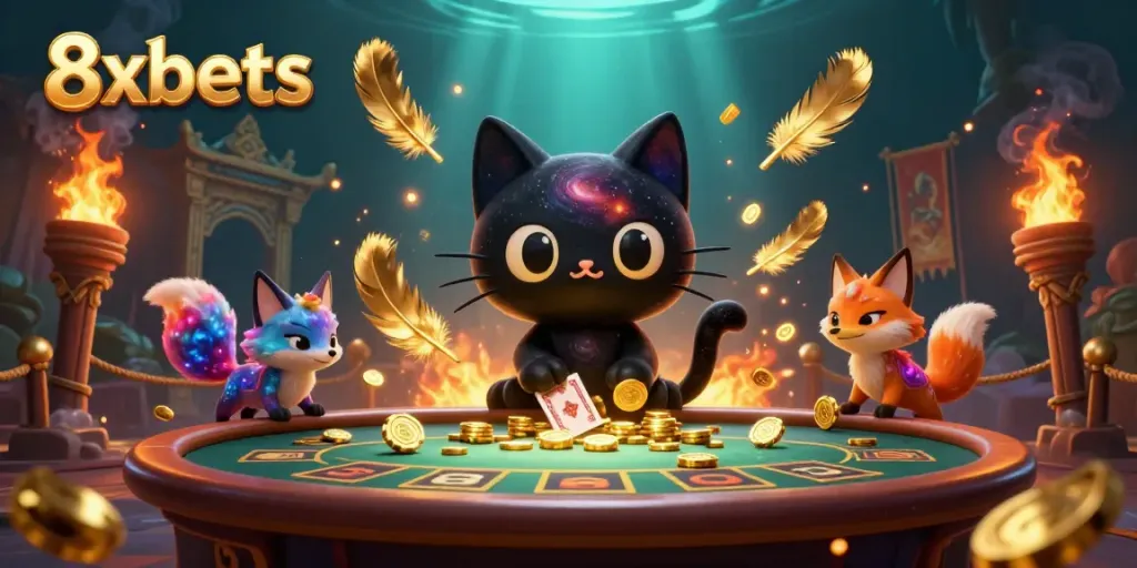 Engage with thrilling games at 8xbets casino featuring a cosmic scene of unique characters and vibrant visuals.