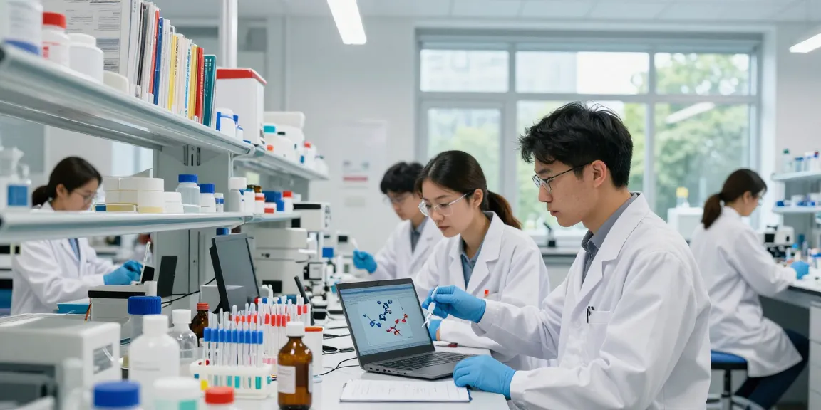 Researchers view details of retatrutide studies in a modern laboratory.