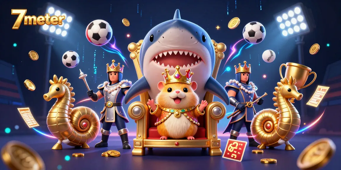 Bet on 7meter for sports success with a vibrant 3D scene featuring royal hamster and dynamic game elements.