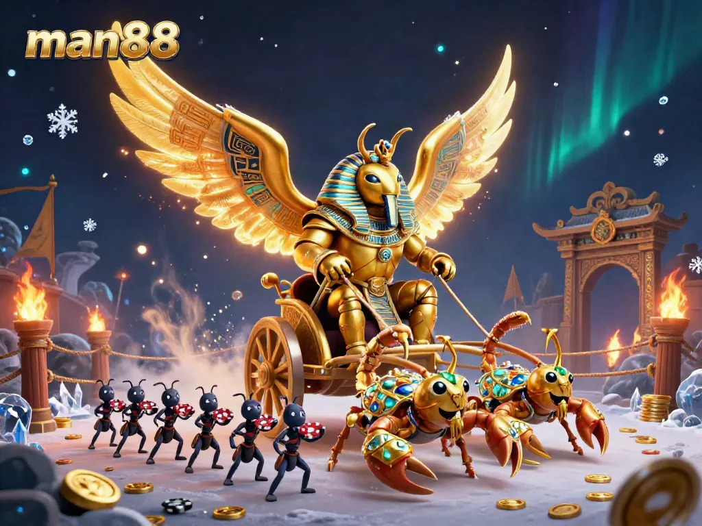Experience man88's thrilling casino adventure featuring a golden scarab beetle and dynamic betting elements.