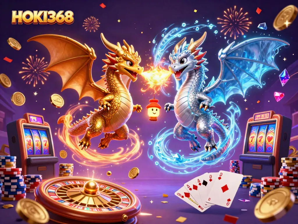 Experience exhilarating gaming adventures with HOKI368 as two dragons embody odds and excitement.