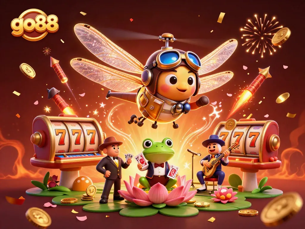 Experience the excitement of go88 slots with dynamic visuals of casino elements, capturing thrilling gameplay.