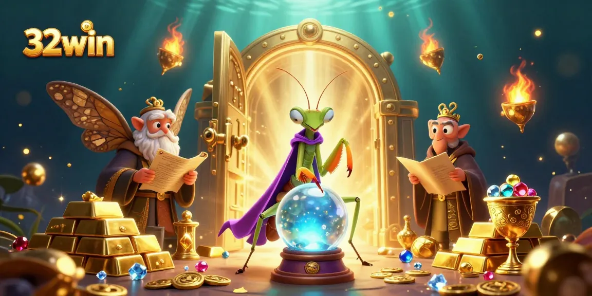 Engage with the thrilling atmosphere of 32win, where a mystical scene unfolds with fortune tellers and treasures aplenty.