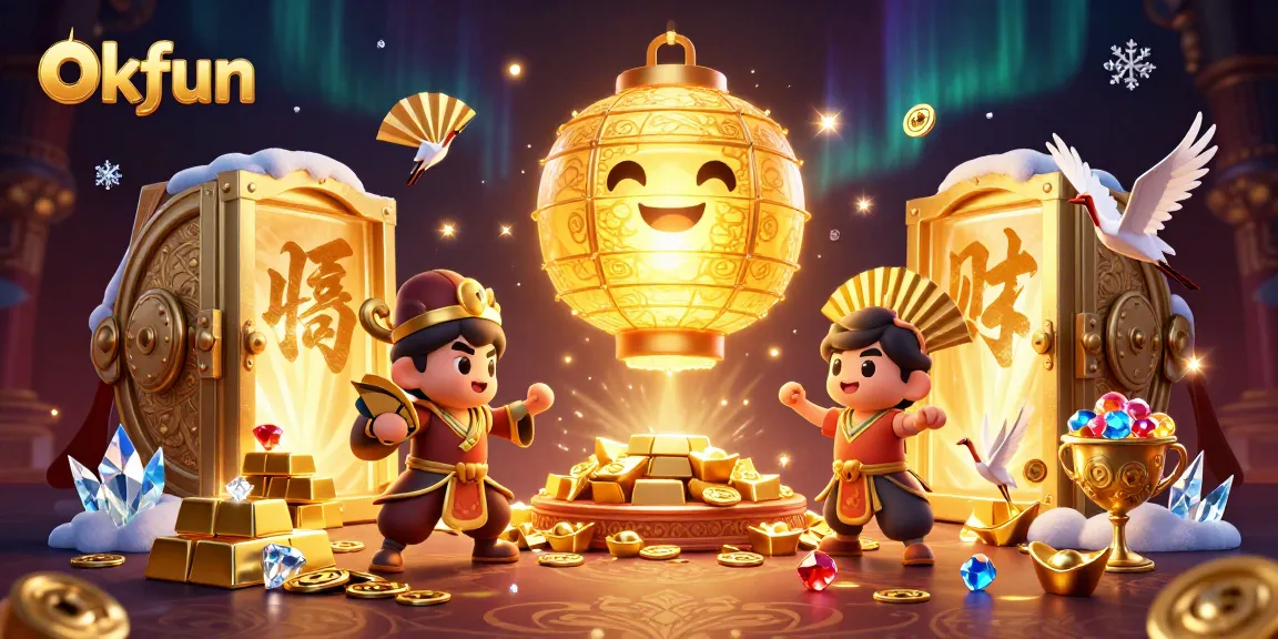 Experience the thrill of Okfun with this vibrant casino scene featuring golden treasures and enchanting spirits.