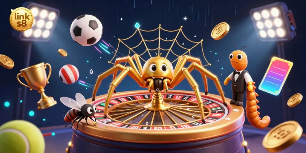 Experience thrilling bets with the link s8 platform, featuring a golden spider roulette wheel scene.