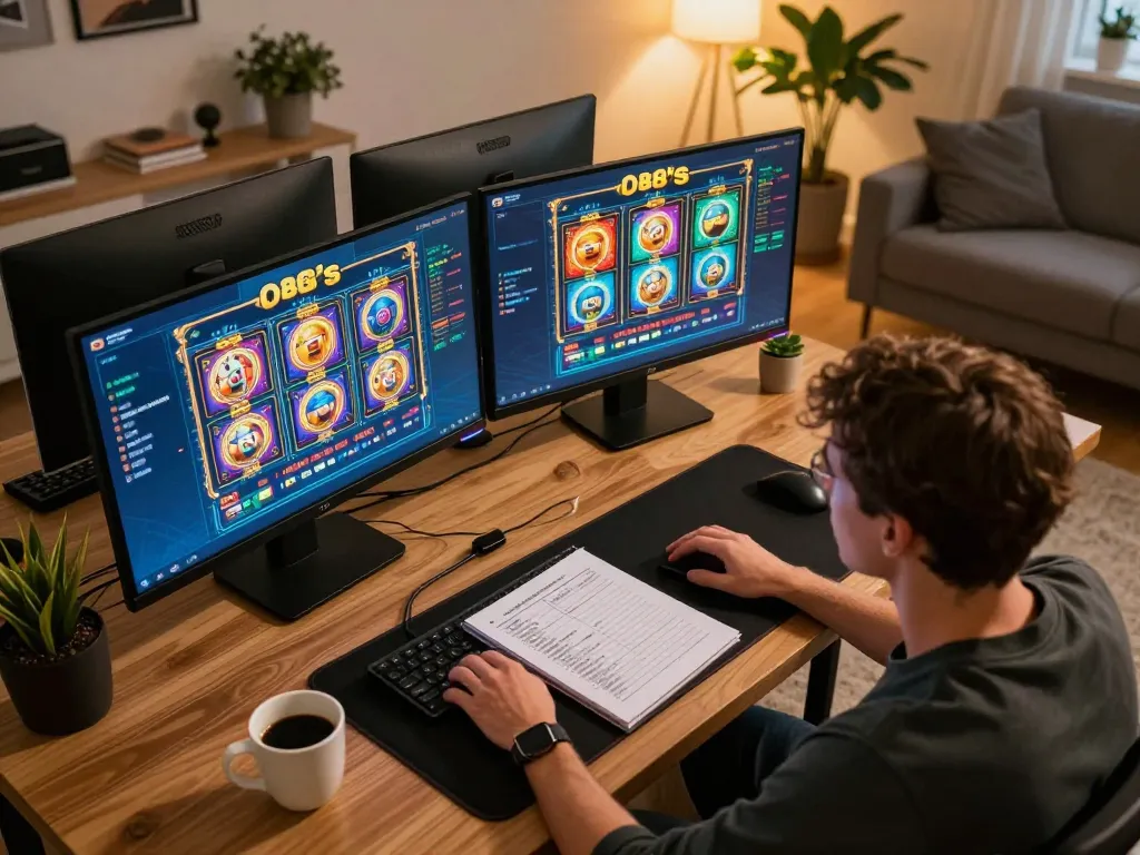 Experience the thrill of O8's online gaming with vibrant slot displays and strategic gameplay.