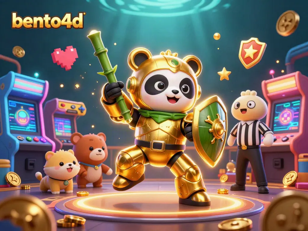 Engage with bento4d through a vibrant casino-themed 3D illustration showcasing excitement and gaming action.