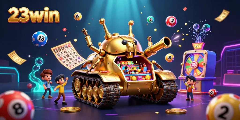 Experience vibrant gaming action with 23win’s miniature casino inside a golden beetle tank.