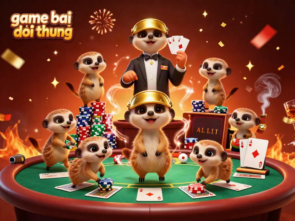 Experience the thrill of game bai doi thuong with meerkats in a dynamic casino scene.