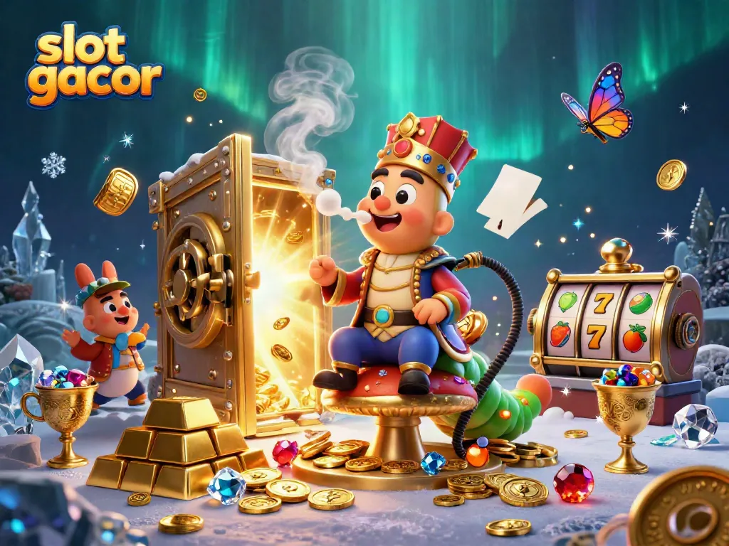 Slot gacor memikat dalam ilustrasi 3D, menampilkan simbol poker dan Pembangunan karakter unik.