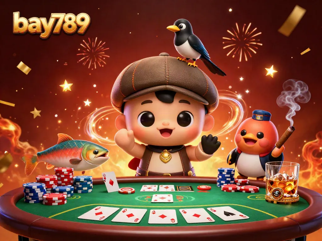 Experience bay789 with a playful cartoon Nessie surrounded by casino elements in an exciting gaming atmosphere.