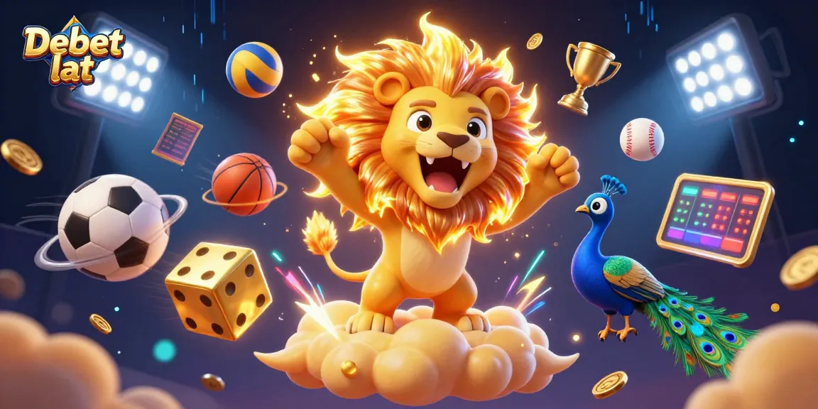 Experience the excitement of Debet lat with a vibrant 3D casino scene filled with betting elements.