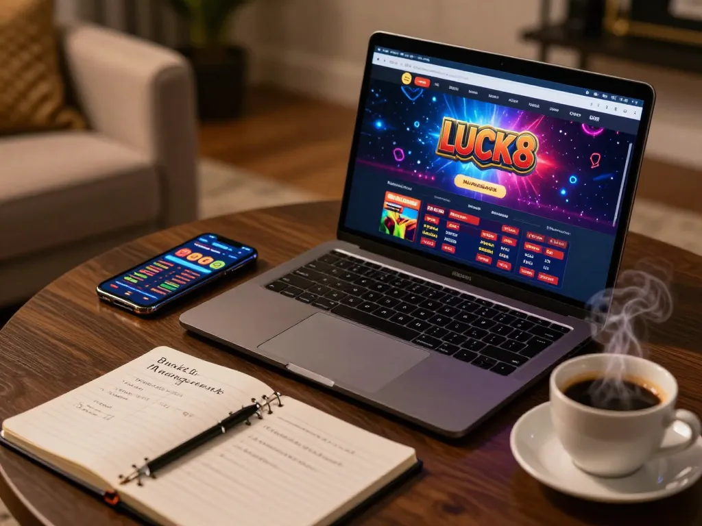 Bố cục trò chơi hấp dẫn thể hiện giao diện sòng bạc trực tuyến của LUCK8 cùng với ghi chú chiến lược và không gian ấm cúng.