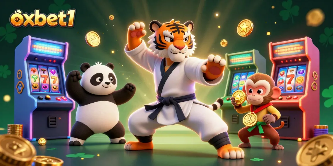 Engage with oxbet1 in a vibrant casino scene featuring kung fu animals and jackpot gaming elements.