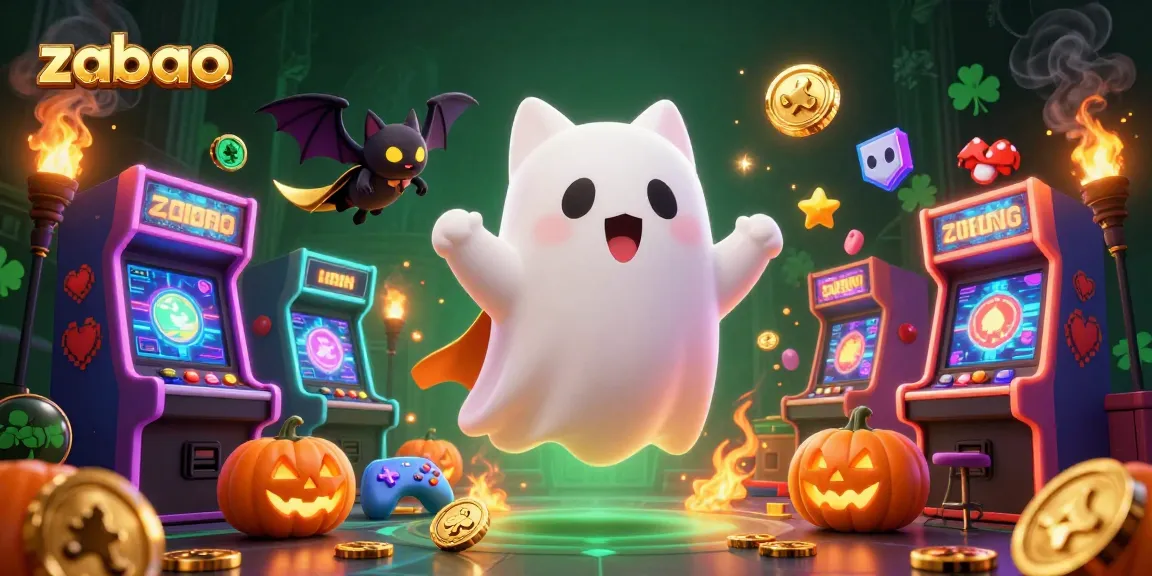 Engage with zaobao's spooky casino experience featuring a ghost cat and arcade elements.
