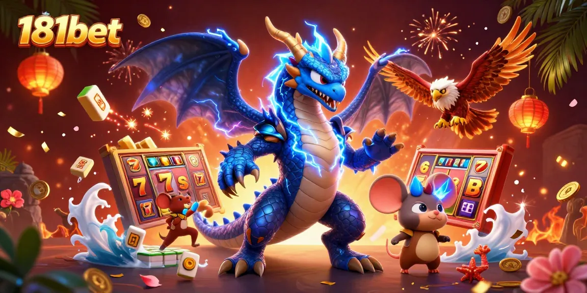 Bet on exciting games at 181bet, where a thunder dragon and glowing hawk await thrilling jackpots.