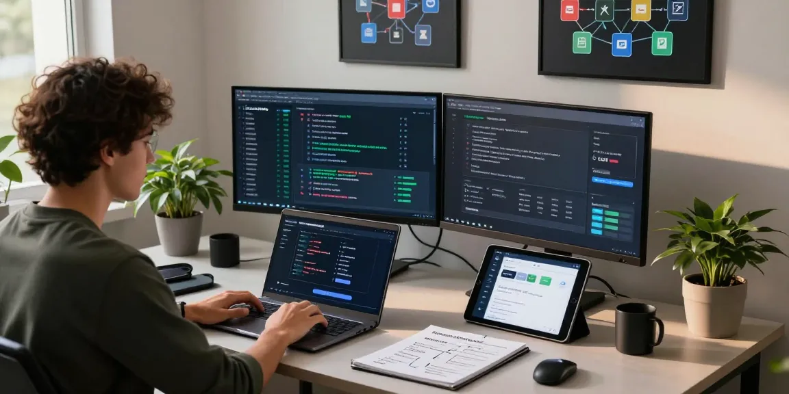Developer analyzing cross-chain transactions on bungeeexchange in a modern workspace with blockchain visuals.