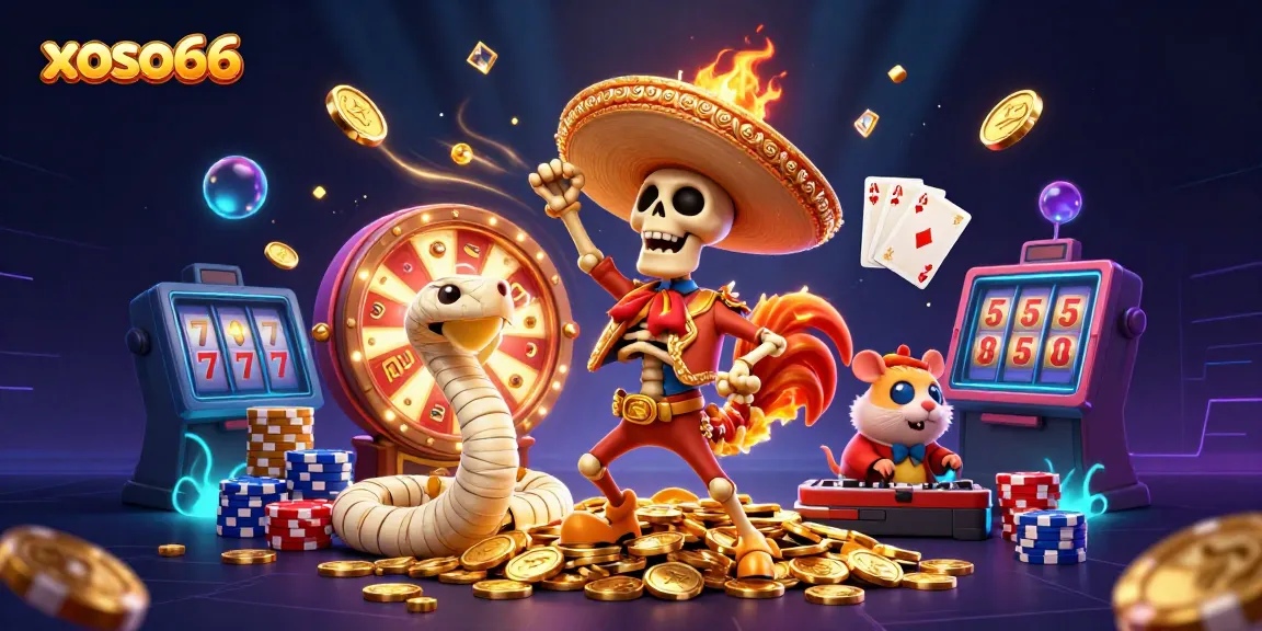 Experience the thrill of xoso66 with a vibrant 3D casino scene filled with lively characters and dynamic gaming elements.