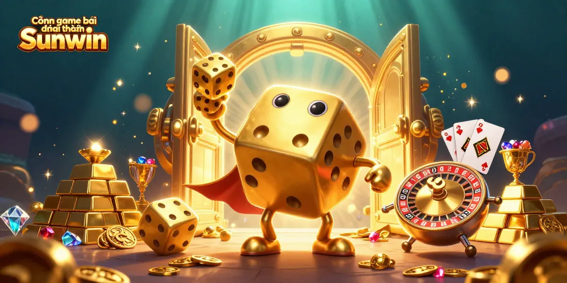 Experience the thrilling "Cổng game bài đổi thưởng Sunwin" with vibrant casino elements and golden treasures in an engaging illustration.