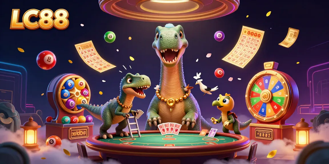 Bettors engage in thrilling activities at LC88 casino with vibrant characters and game elements.