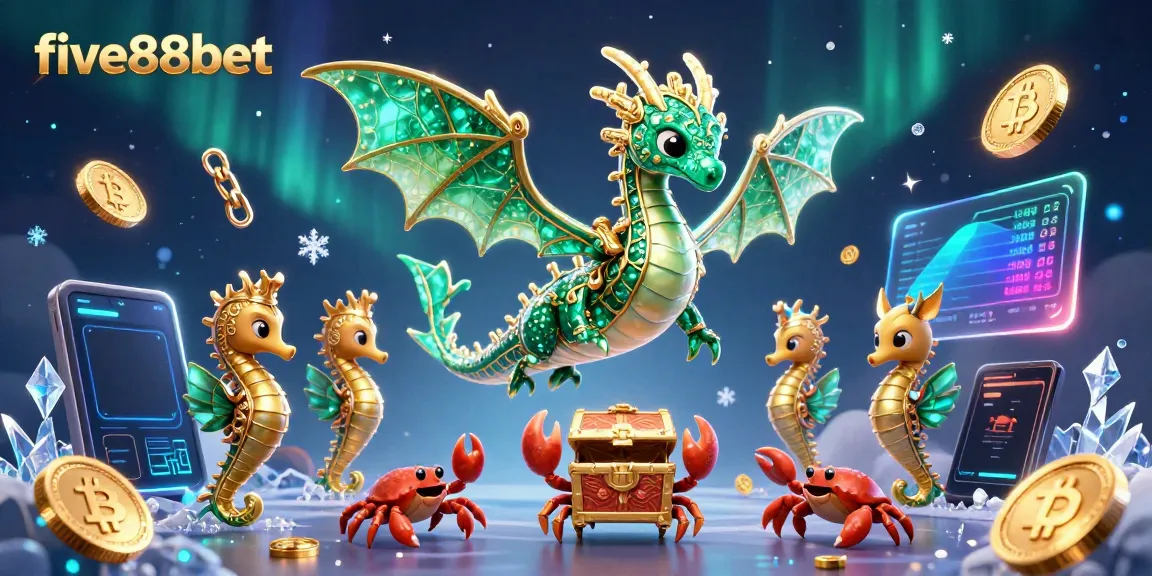 Engage with the five88bet experience, featuring a dazzling sea dragon and cryptocurrency elements for online gaming excitement.