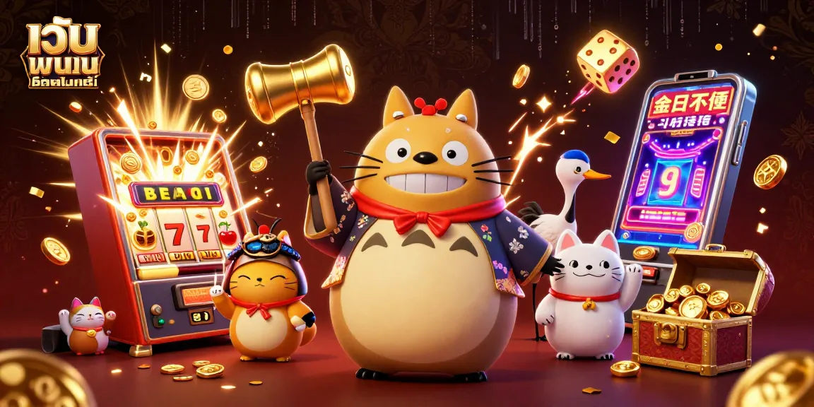 เล่นเกม เว็บ พนัน ออนไลน์ บนเครื่องสล็อตแบบสามมิติพร้อมสัญลักษณ์โชคดีและความสนุกสนาน
