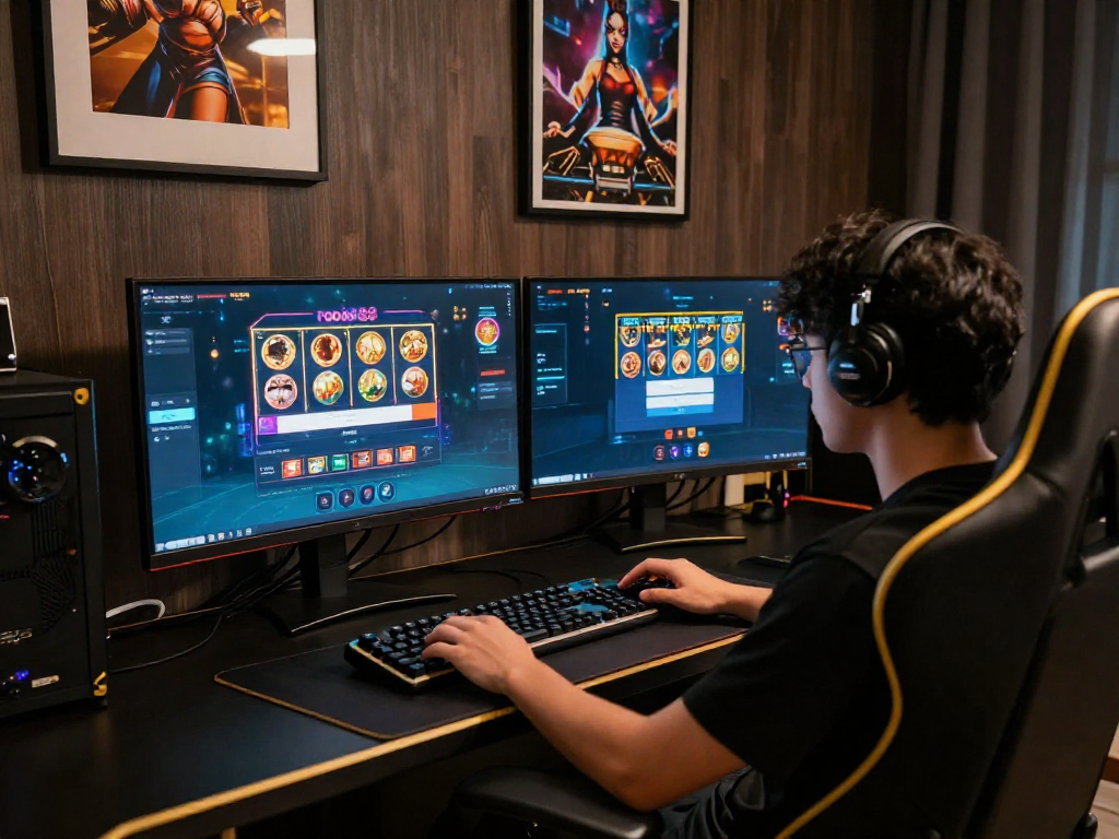 Player using rokok88 slot login in an elegant gaming setup showcasing premium experience.