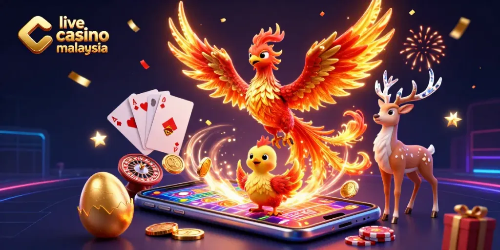 Experience the excitement of live casino online Malaysia with vibrant gaming elements and dynamic characters.