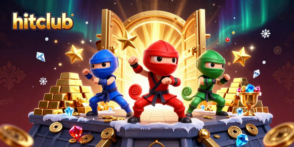 Hitclub features a ninja chameleon team winning treasure with synchronized poses and golden elements.