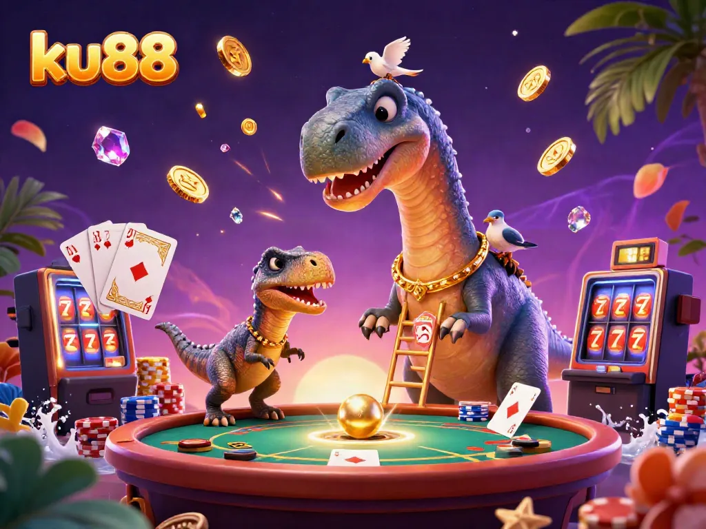 Engage with ku88's dynamic casino scene featuring vibrant characters and gaming elements.