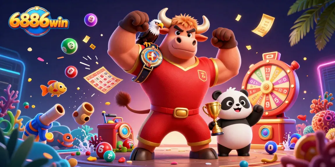 Experience 6886win's thrilling underwater adventure with a vibrant scene featuring dynamic sea life, games, and trophies.