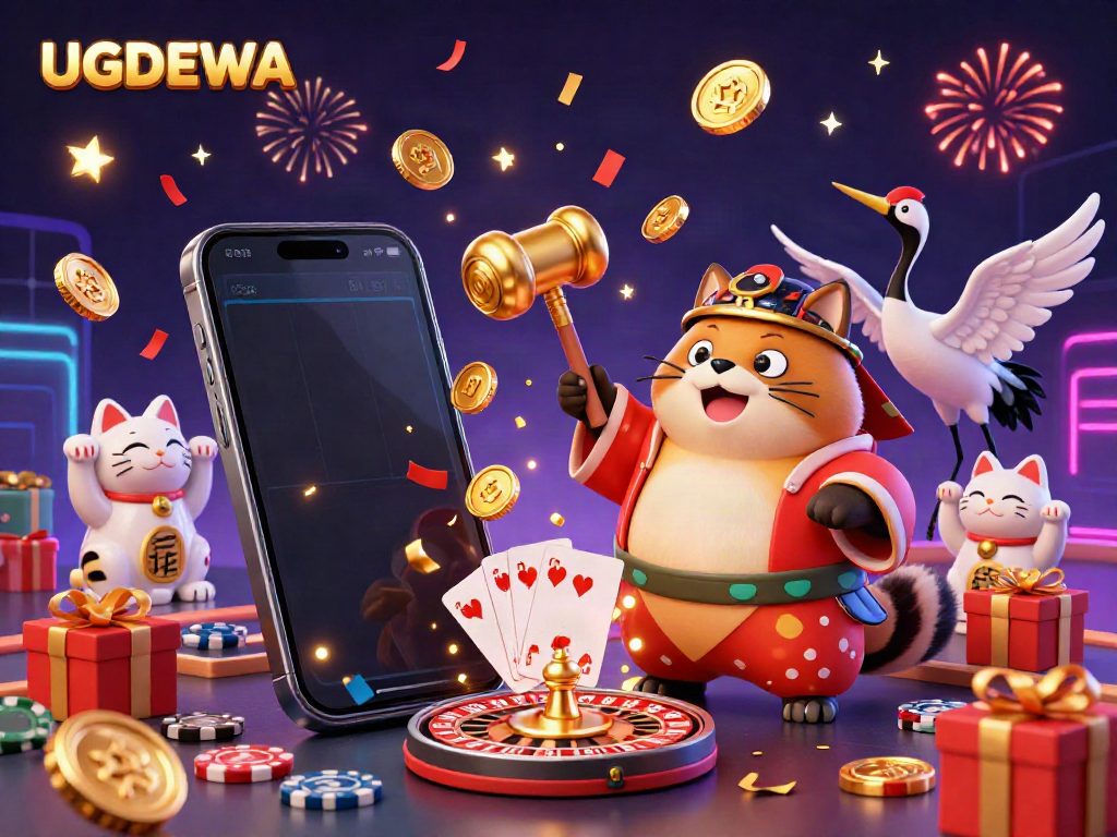 Join the fun with UGDEWA's lively lottery scene featuring colorful characters and thrilling games.