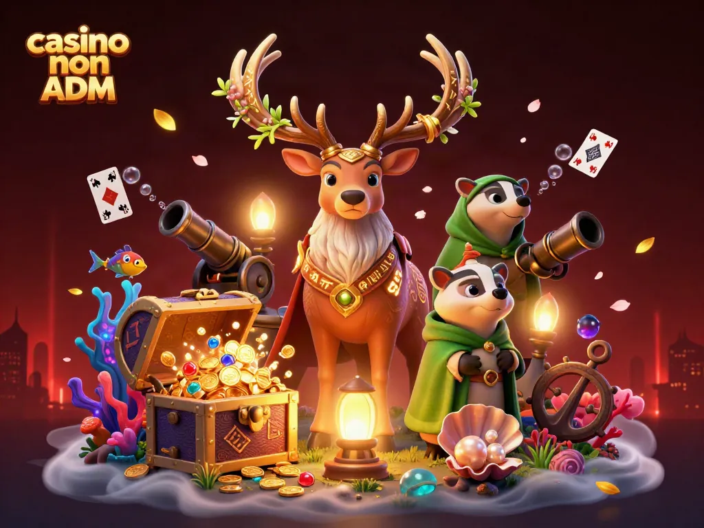 Scopri i bonus e i giochi nei casino non ADM con un'illustrazione 3D che mostra azione e divertimento.