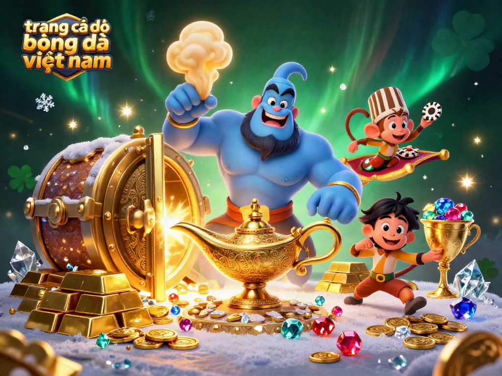 Trang cá độ bóng đá Việt Nam với các nhân vật hoạt hình 3D trong một bối cảnh casino sống động.