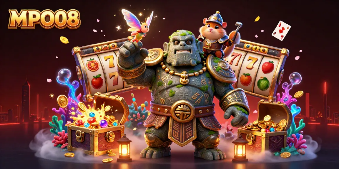 Catch the excitement at MPO08 with a vivid 3D illustration of a casino adventure.