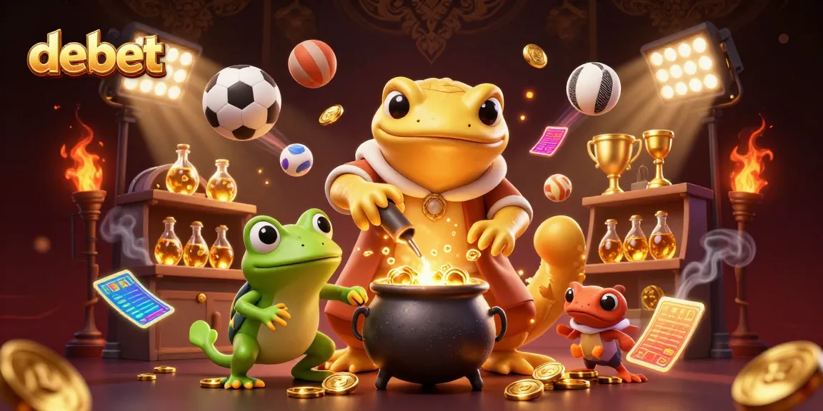 Debet online casino experience with a golden salamander alchemist and sports elements.