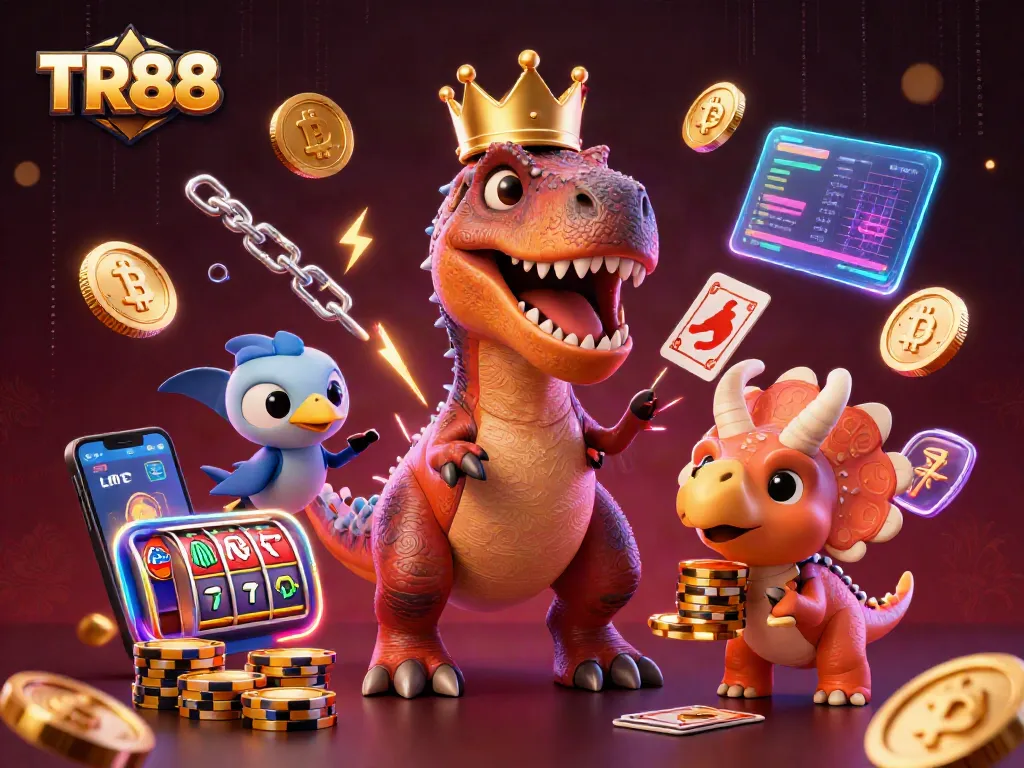 Shuffle cards with TR88 characters in a vibrant casino scene, showcasing playful gambling action.