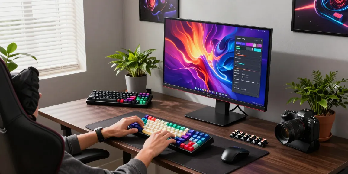 Creating custom hall effect keyboards with vibrant keycaps in a modern workspace.