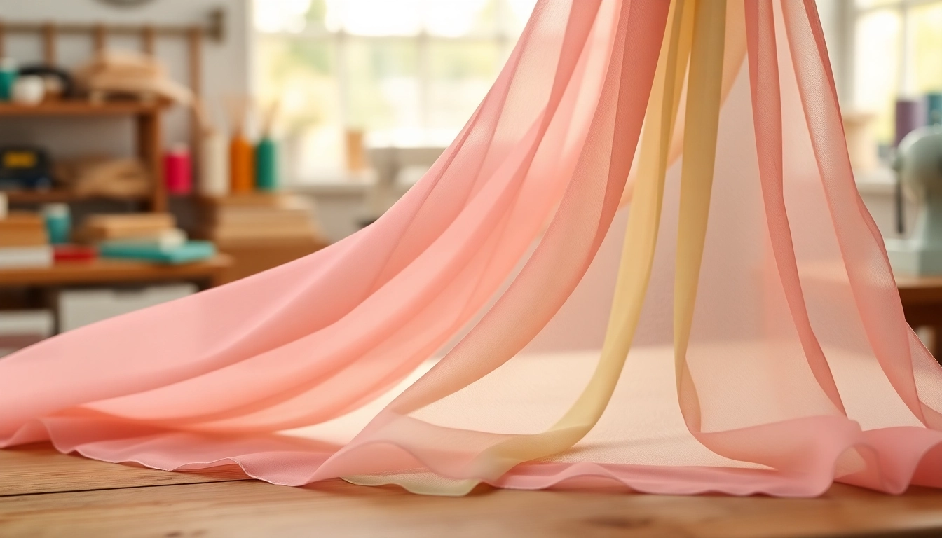 Chiffon stof prachtig gedrapeerd in een handgemaakt atelier, perfect voor modeontwerpers.